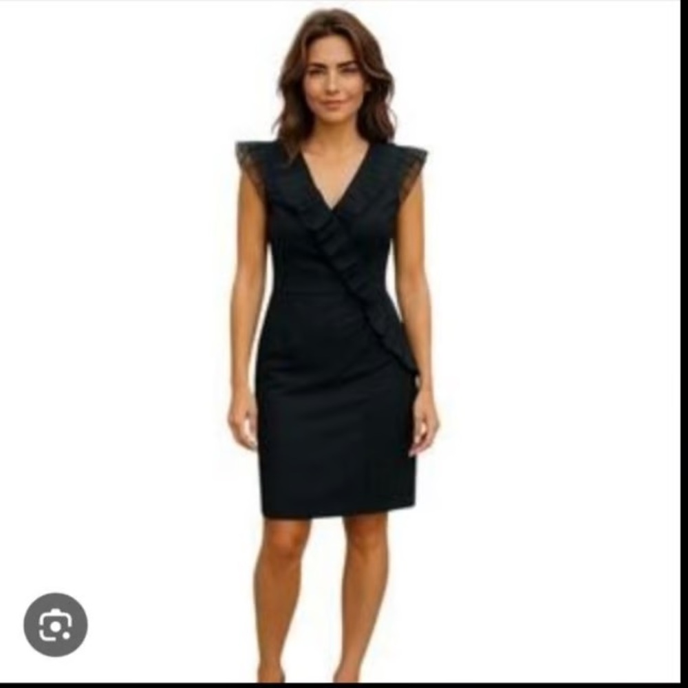 Nue by Shani Black V-Neck Ruffle Dress